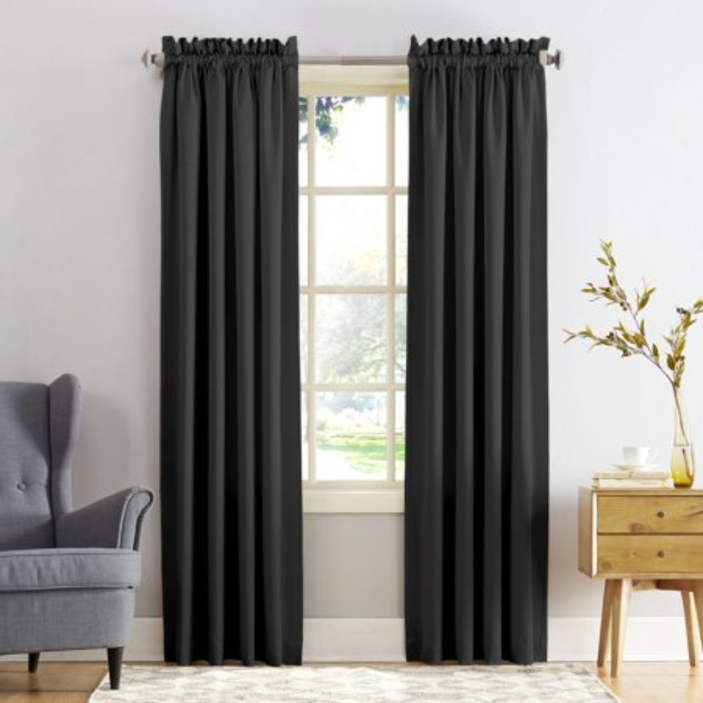 Sun Zero Black Solid Rod Pocket Room Darkening Curtain - 54 in. W X 95 in. L (2)